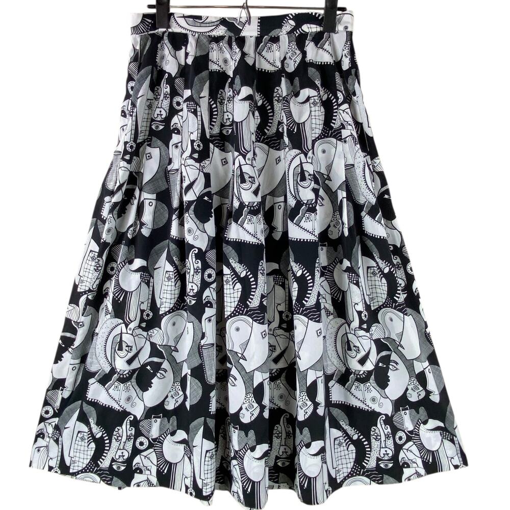 Vintage Pleated Midi Skirt Size 12 Black White Art To Wear Picasso Modernist